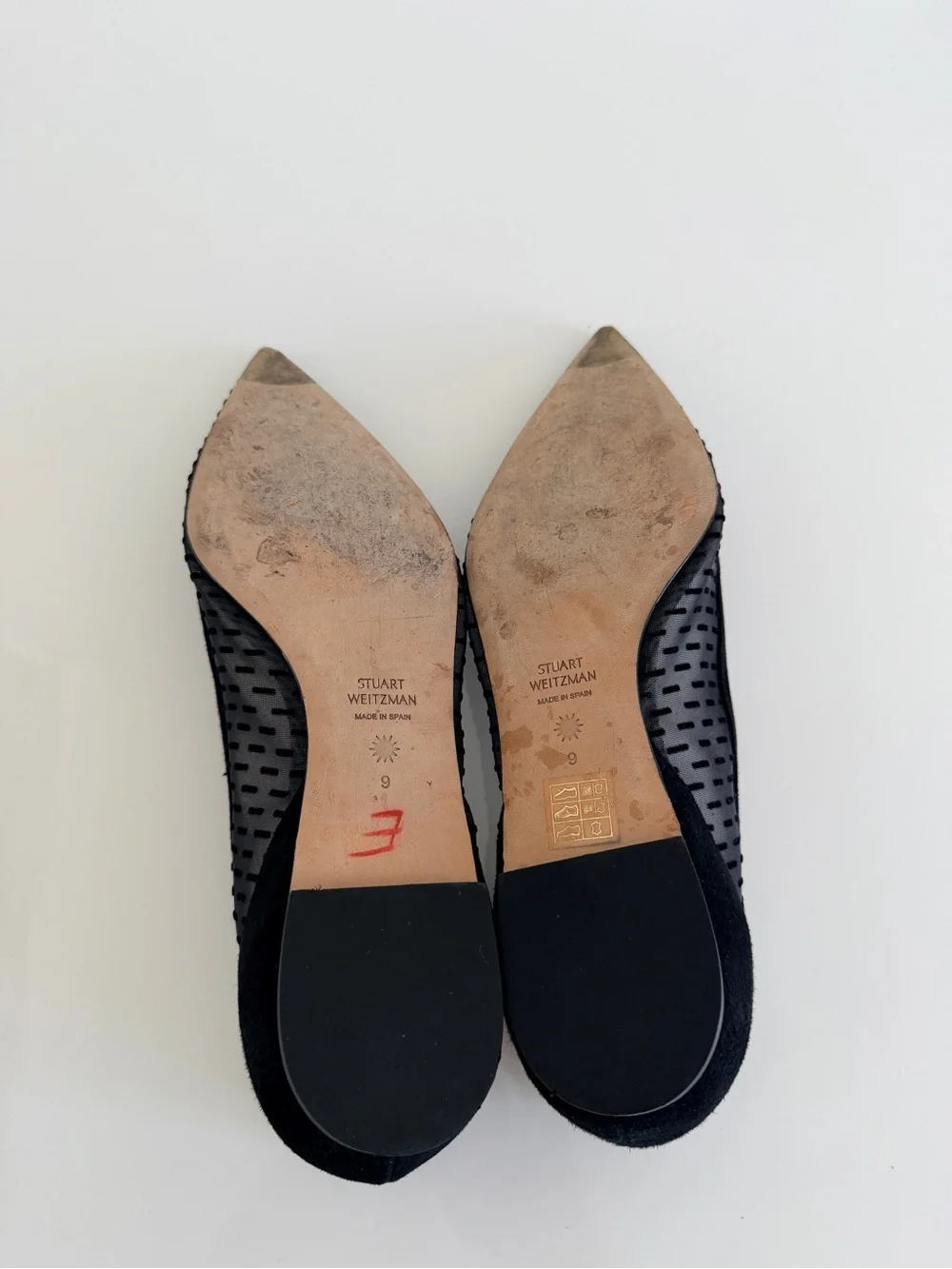 Stuart Weitzman Black Pointed Mesh Flats with Dotted Pattern